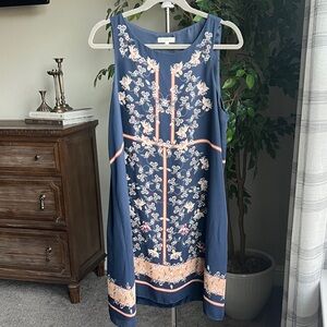 Floral Sleeveless Dress - Blue and Pink